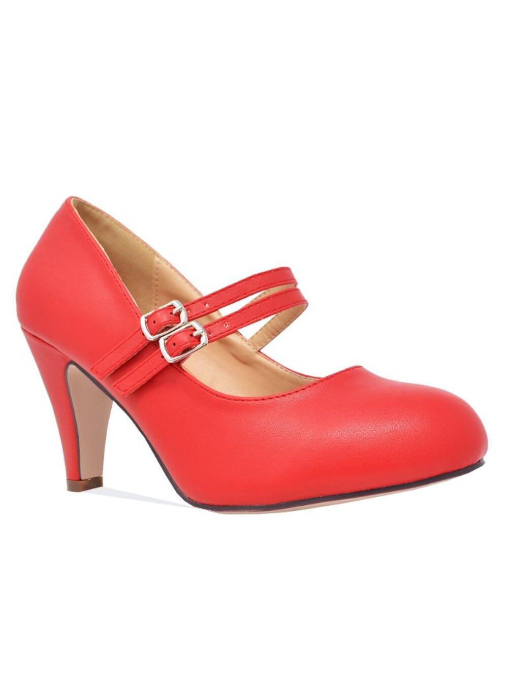 Women’s Double Strap Mary Jane Heels – Retro Round Toe Pumps - Picture 4 of 6